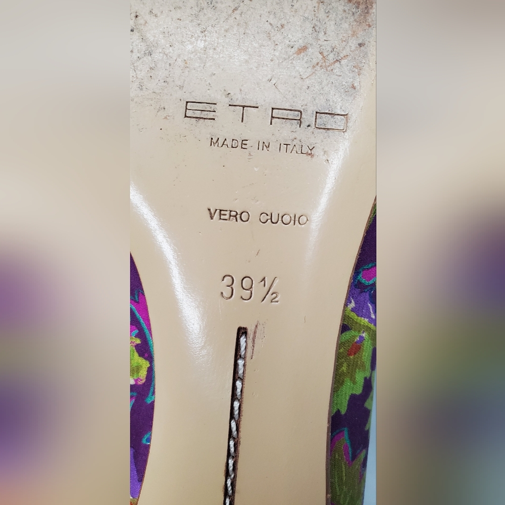 ETRO-size39 1/2-flat shoes-Leather/fabric- Lilac multi paisley print-bow accent - Picture 8 of 8